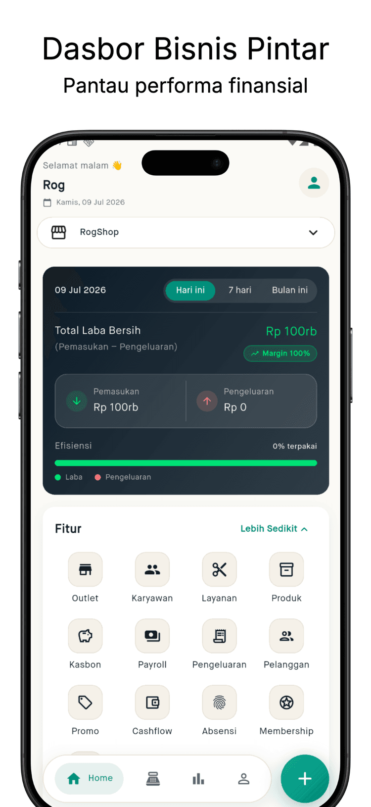 Dashboard bisnis di aplikasi trafti Merchant